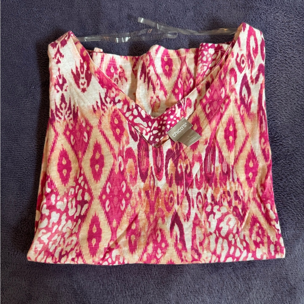 Chico's Vibrant Pink and Cream Blouse